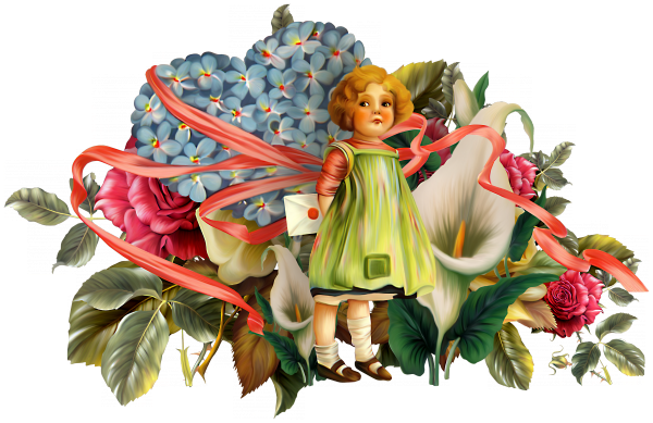 Valentine's Day Vintage Cupids With Forget Me Nots - Barbie (600x389)