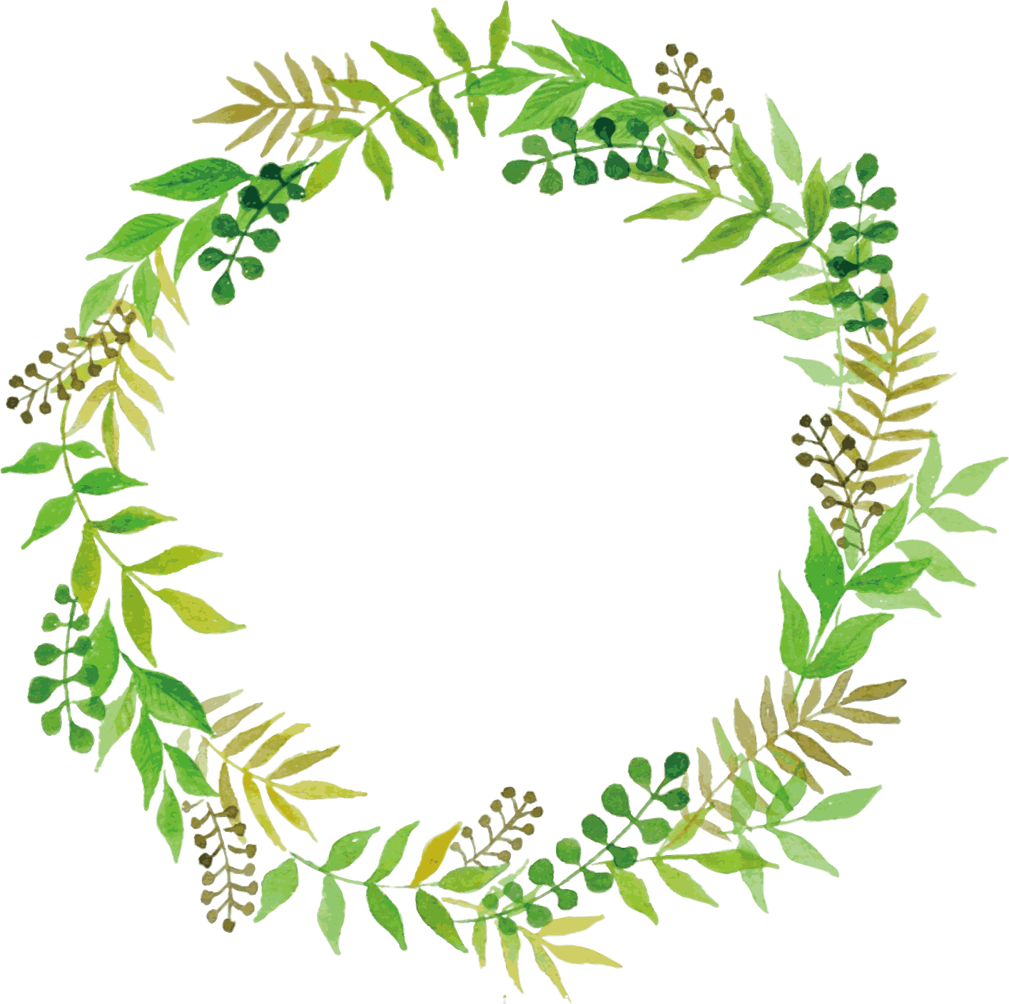 Leaves Floral Border 1414*1407 Transprent Png Free - Green Flower Frame Png (1414x1407)