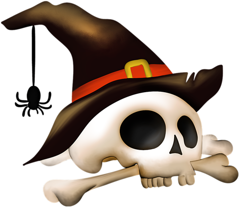 Halloween Skull With Witch Hat - Png Halloween (1600x1391)