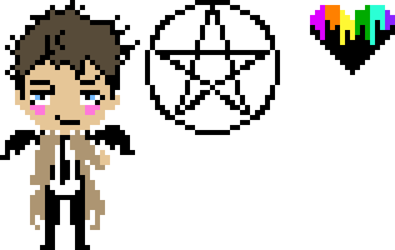 Castiel, Pentagram And Heart - Pixel Art Supernatural (790x500)