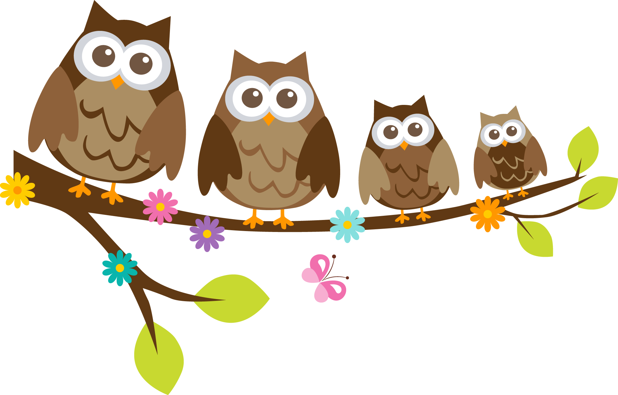Owlet Clipart Woodland Owl - Famille Hiboux Sur Branche (2062x1318)