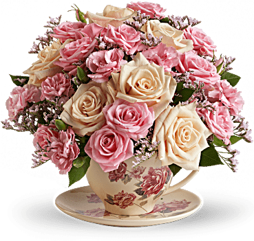 Teleflora S Victorian Teacup Bouquet - Teleflora S Victorian Teacup Bouquet (368x460)