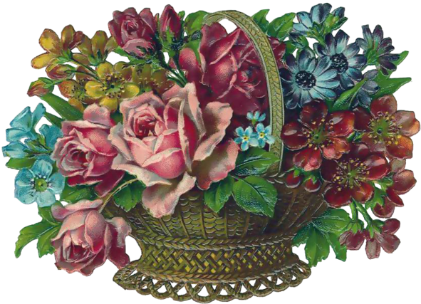 Clip Art - Vintage Flower Basket Postcards (package Of 8) (600x430)