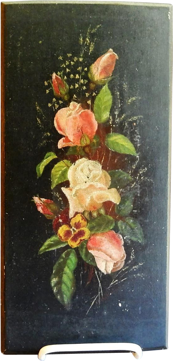 Victorian Era Primitive Floral Oil Painting On Wood - Oil Painting (1155x1155)