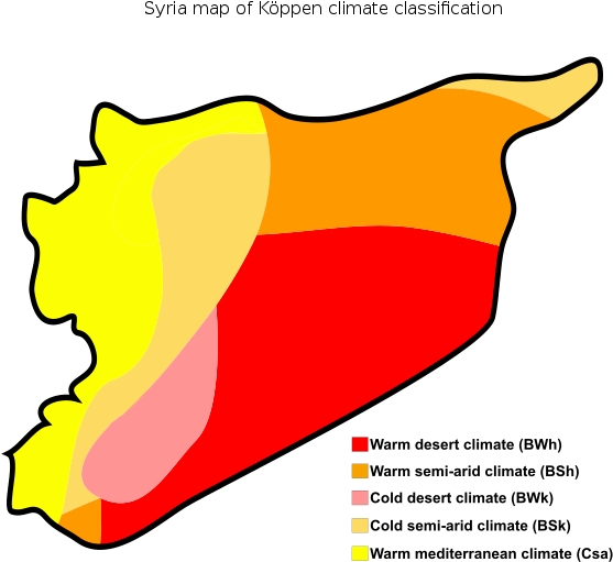Syria Map Of Köppen Climate Classification - Syria (600x556)