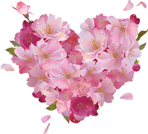 Pink Flower Heart Clipart - Pink Hearts And Flowers (500x452)
