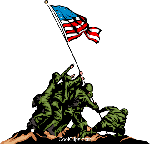 Raising The Flag Royalty Free Vector Clip Art Illustration - Soldiers Putting Up American Flag (480x461)