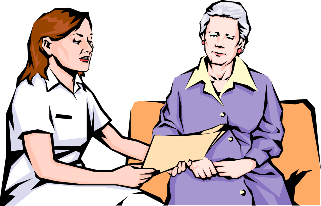 Vector Illustration Of Health Care Nurse With Elderly - Cartoon (1091x700)