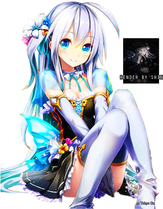 Anime Cute Girl Render By Le-ryuuji - Anime Girl Silver Hair Blue Eyes (571x800)