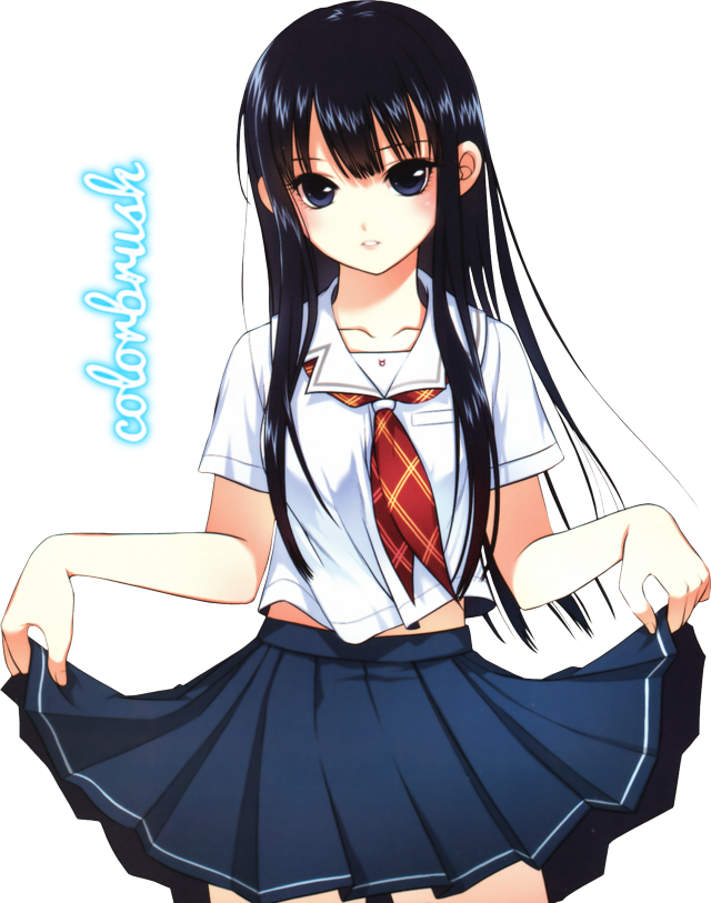 Cute Anime School Girl Paradise Picture - Anime Girl With Black Hair Png (640x813)