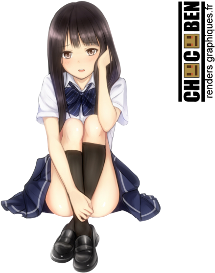 Renders Fille Tenue Etudiante Assise - Girl (500x569)