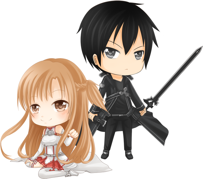 Art Online Clipart Asuna - Sword Art Online Kirito And Asuna Chibi (711x589)