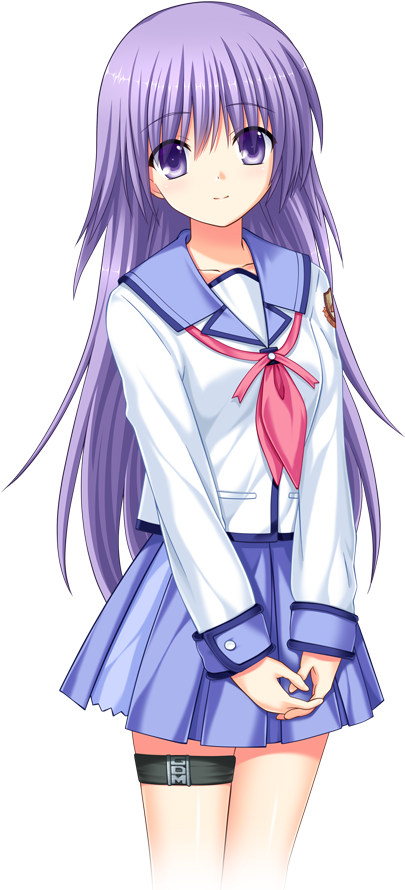 Image Result For Angel Beats - Anime Girl Purple Hair School Uniform Png (404x920)