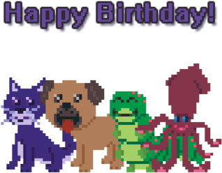 Cute Pixely Animals Birthday Card By Kamiwasa - Pug (400x336)