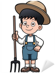 Vector Illustration Of Cartoon Little Farmer Sticker - Farmer Boy Cartoon (400x400)