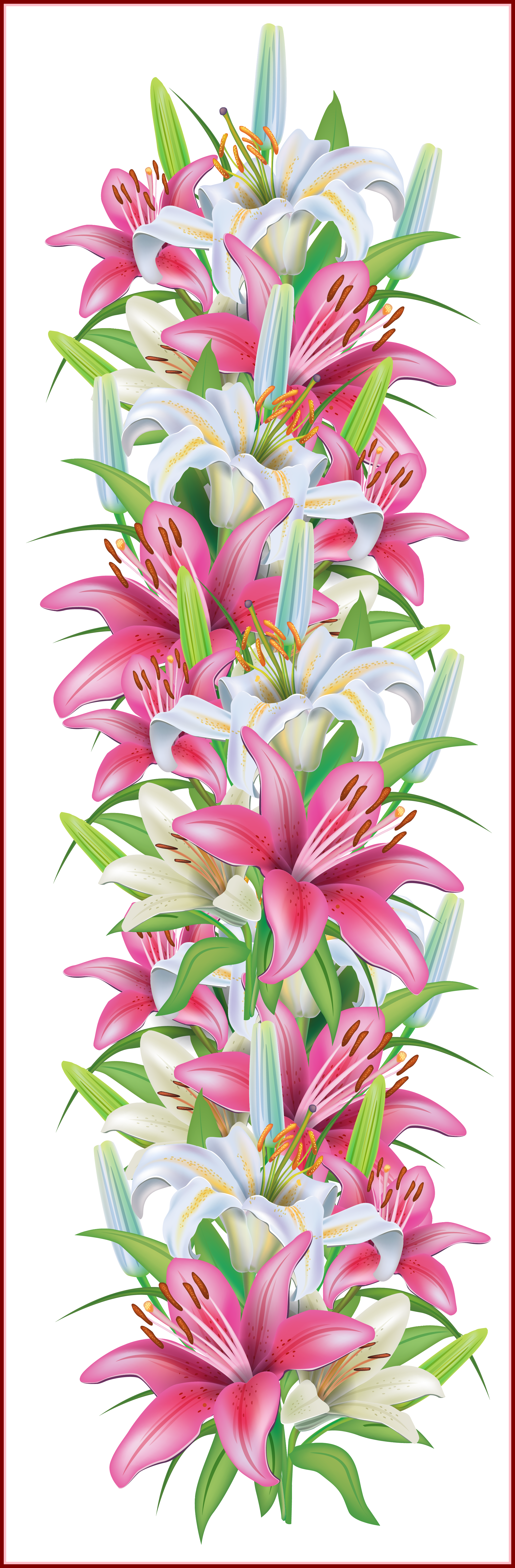 Inspiring Pink And White Lilies Decoration Border Png - Bansuansukdee Paper For Decoupage Vintage Style And (2099x6384)