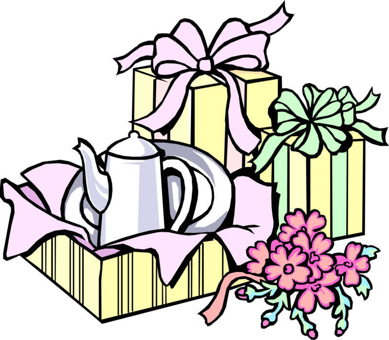 Vector Illustration Of Wedding Shower Gifts With Ribbons - Wedding Gifts Clipart (800x700)