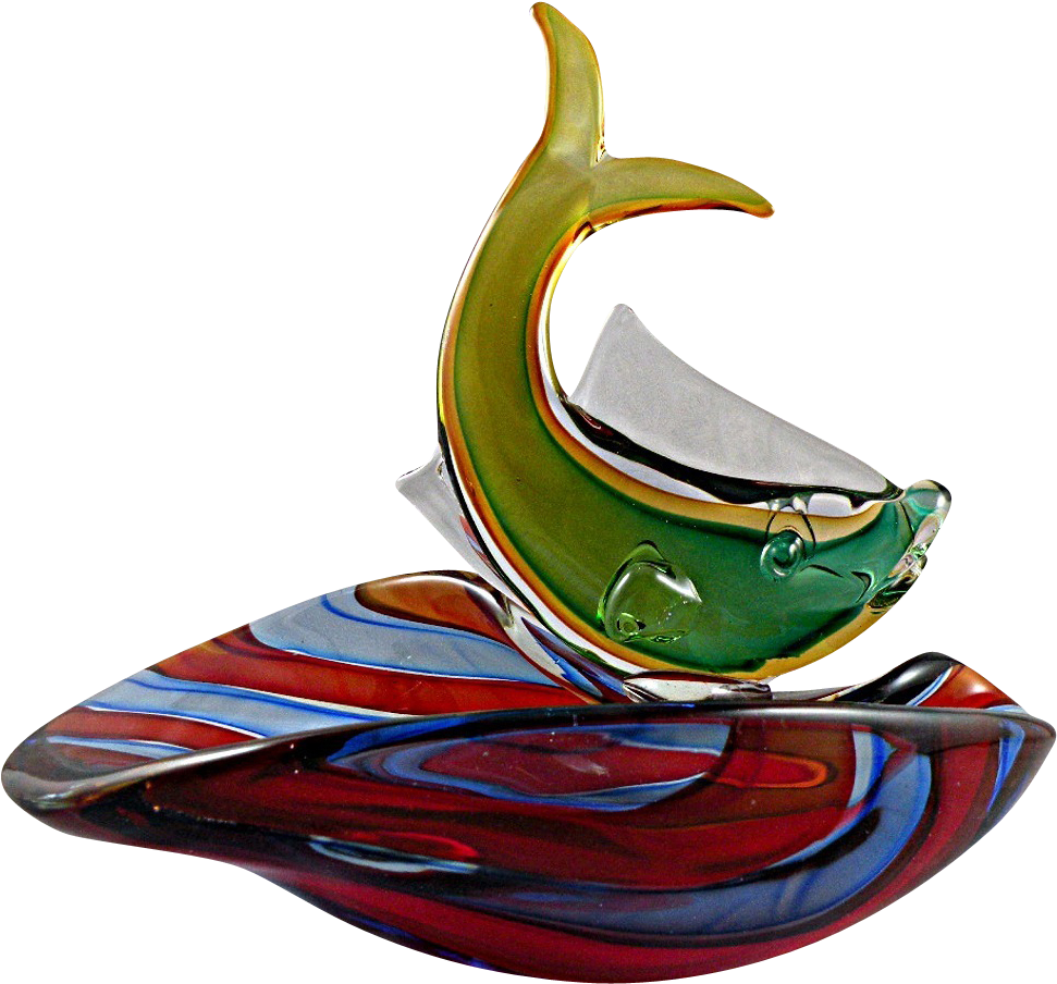 Colorful Murano Fish Bowl With Red And Blue Stripes - Baidarka (997x997)