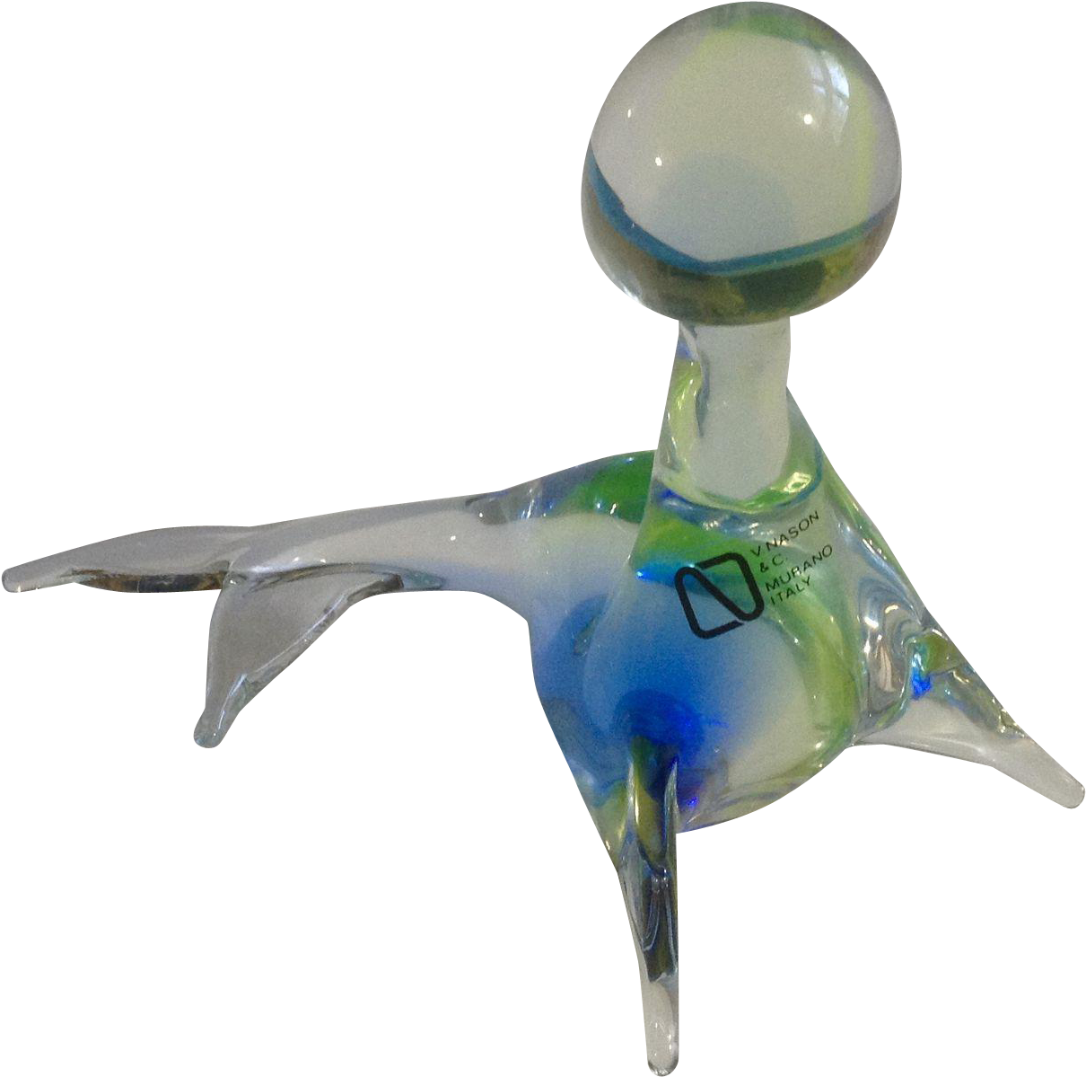 Nason & C Murano Glass Italy Seal With Ball, Blue & - Penguin (1209x1209)