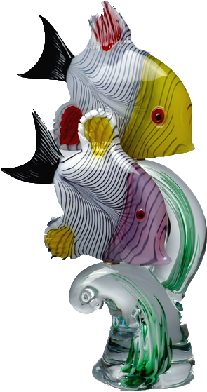 Murano Glass Tropical Fish On A 'seaweed' Base (600x674)