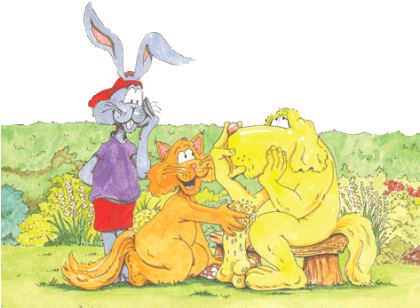 Scampi, The Cat, Rubs Chips Burnt And Scalded Leg With - Sponge (472x357)