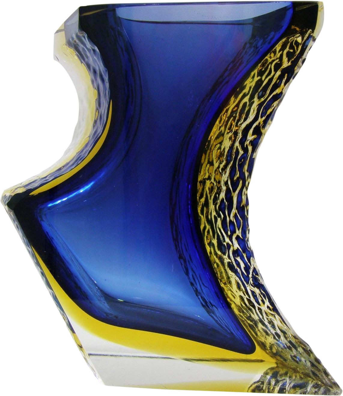 Large Italian Mandruzzato Murano Blue & Yellow Glass - Vase (2048x1536)