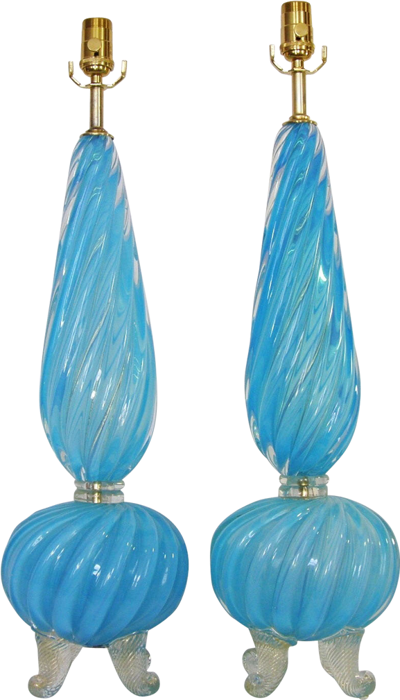 Pair Of Opalescent Blue & Gold Barovier Murano Lamps - Earrings (1023x1023)
