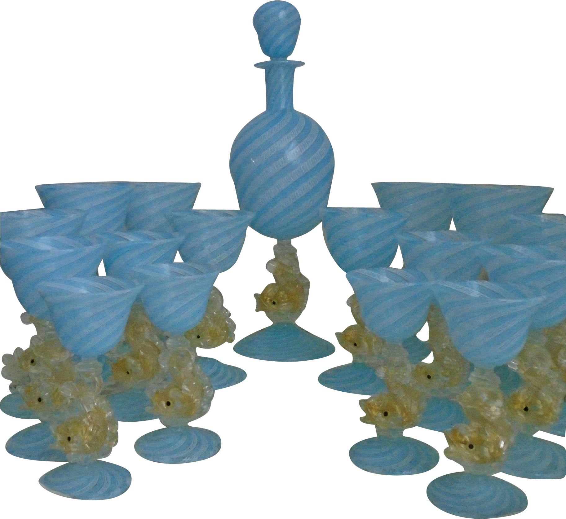 Murano Venetian Glass Decanter & 16 Glasses Wine Champagne - Italy (1825x1825)