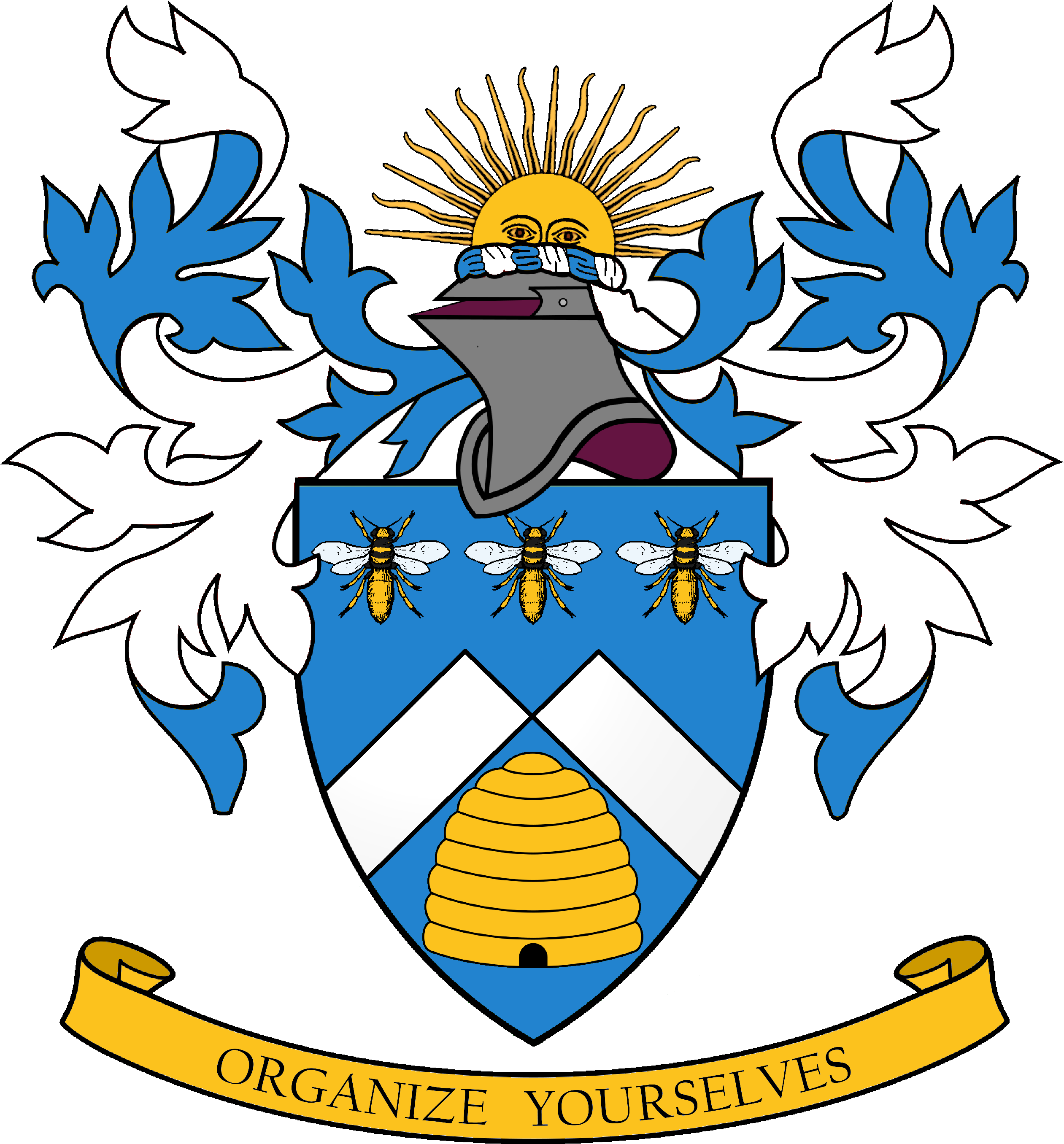 Azure, A Chevron Fracted Argent, In Chief Three Bees - Fitzgerald Coat Of Arms Greeting Cards (package (2550x3060)