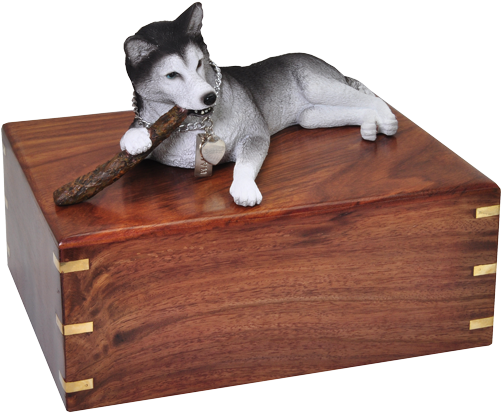 Husky Dog Sculpture Wood Urn - Engraving (500x500)