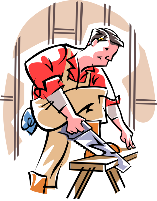 Vector Illustration Of Carpenter Saws Lumber Board - Clip Art Of Carpenter (547x700)