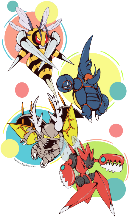 Pokemon Fanart Bug Bugs Heracross Scizor Beedrill Pokemon - Pinsir Heracross Scizor Beedrill (459x750)