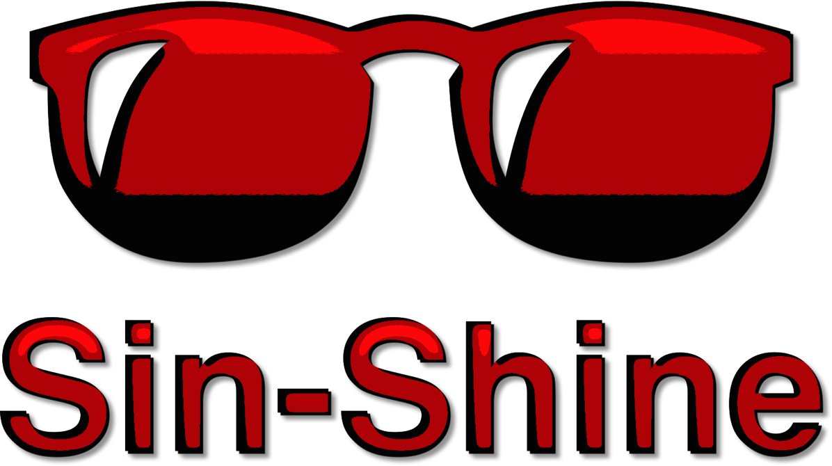 A Pair Of Red Sunglasses Above The Word Sin-shine In - Sin (1196x670)