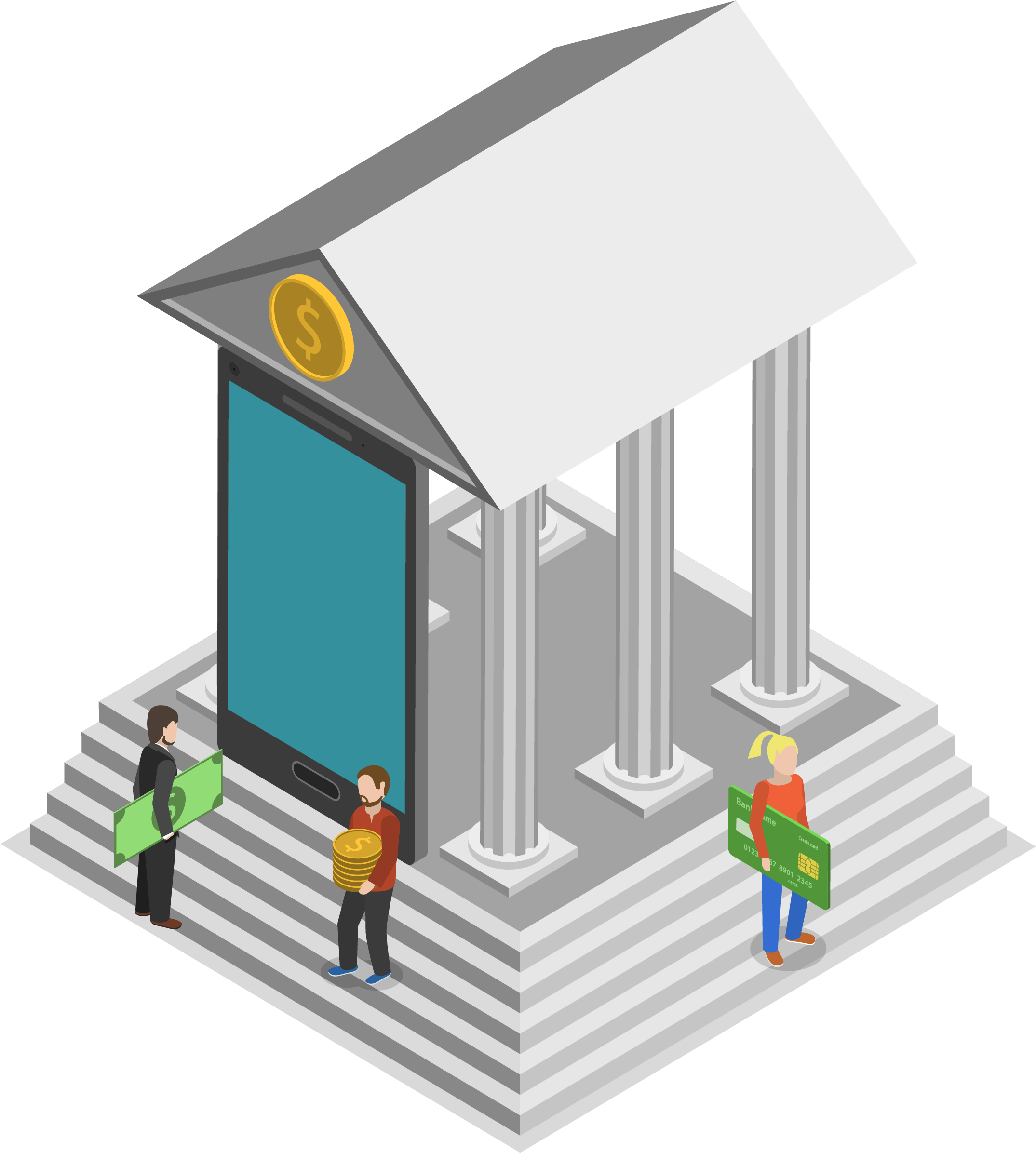 Mobile Banking Isometric Projection - Vector Graphics (2330x2450)
