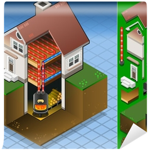 Isometric House With Wood Fired Boiler Wall Mural • - Does Radiant Floor Heating Work (400x400)