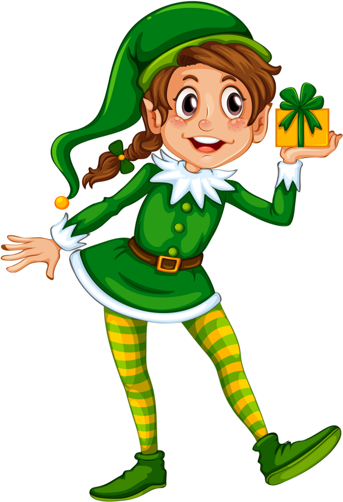 Christmas Elf With Present (734x1024)