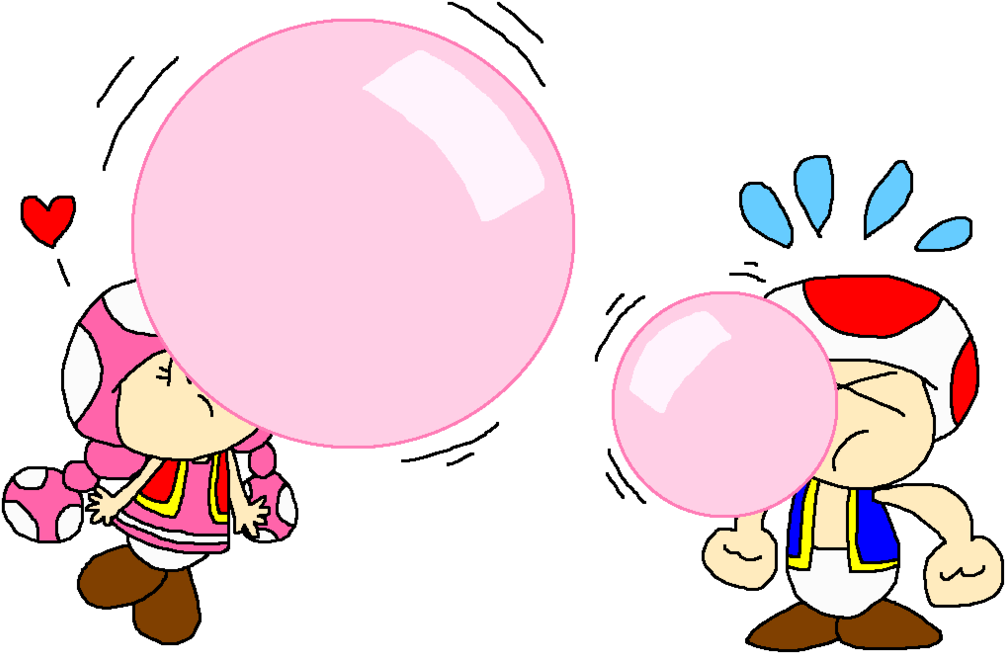 Toad And Toadette Blowing Bubbles By Pokegirlrules - Cartoon (1024x668)