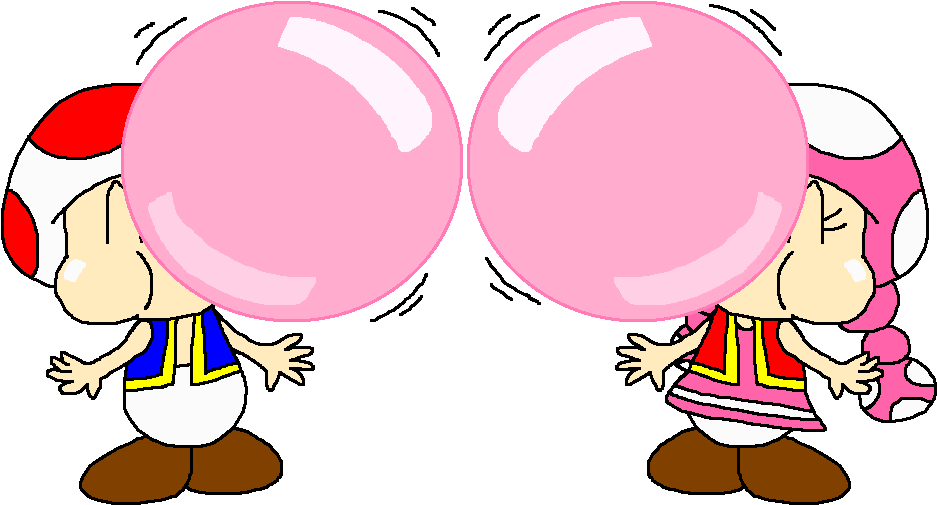 Toad And Toadette Blows More Bigger Bubbles By Pokegirlrules - Cartoon (979x521)