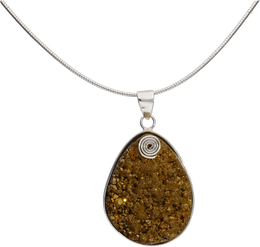 Golden Druzy Sterling Silver Necklace - Gold Druzy Pendant, Sterling Silver, Gemstone Pendant, (650x650)