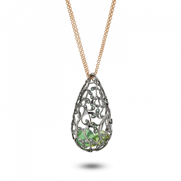 Necklace With, Rhodium Gold, Pink Gold Chain And Amber - Necklace (580x580)