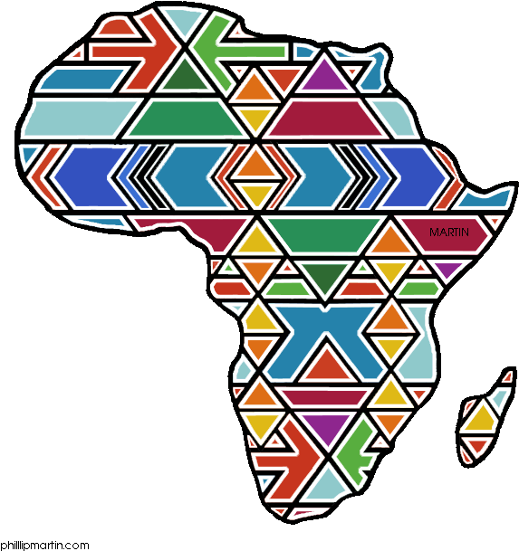 Map Of Africa With Ndebele Art - Africa Free Clip Art (621x648)