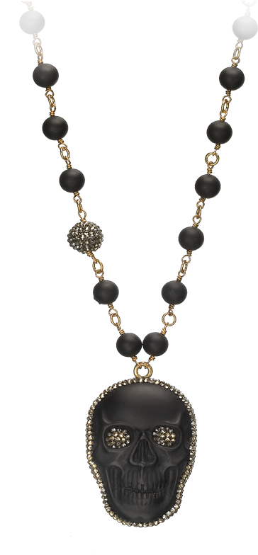 Swarovski Crystal Accented Large Obsidian Skull Pendant - Mangalsutra Design With God Symbols (1000x1000)