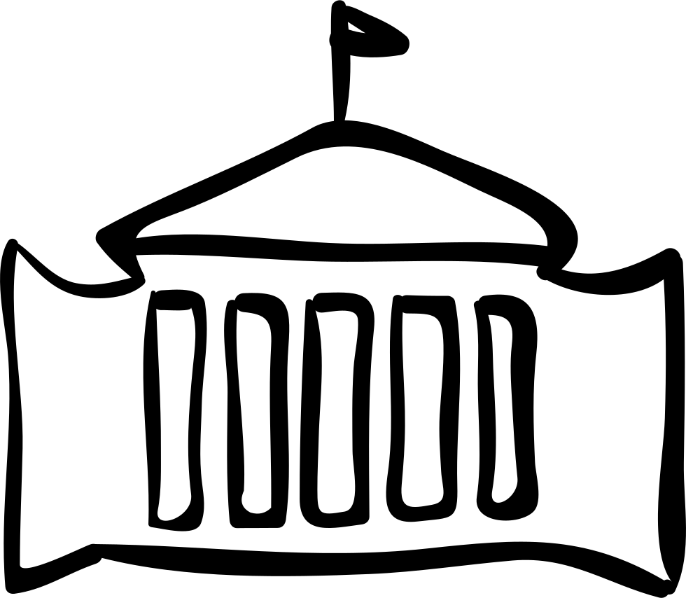 Administrative Building With Flag Hand Drawn Outline - Building (980x854)