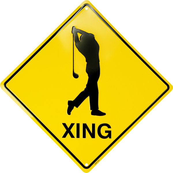 Xs67033 - Golfer Xing - Slippery When Wet Road Sign (600x600)