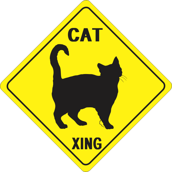 Black Cat Animal Crossing Signs Image - Right Turn Ahead Sign (590x590)