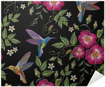 Embroidery Humming Bird And Wild Roses, Dogrose Flowers - Embroidery (400x400)