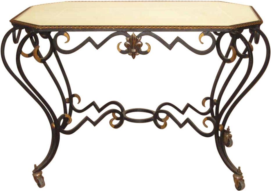 French Art Deco Mirrored Wrought Iron Table On Casters - Coffee Table (932x932)