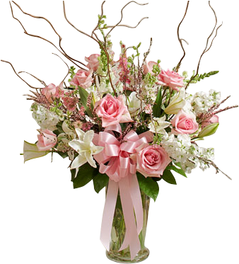 Beautiful Pink & White Vase Arrangement In Houston, - Big Flower Arrangements In Vase (345x378)