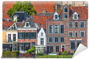 Old Houses Alongside The Dutch River Ijssel In Deventer - Throw Pillow (400x400)
