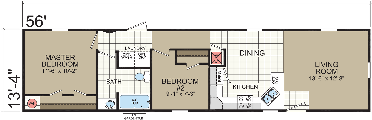 Diamond 1460 203 Built By Dutch Housing In Topeka, - Floor Plan (1600x538)